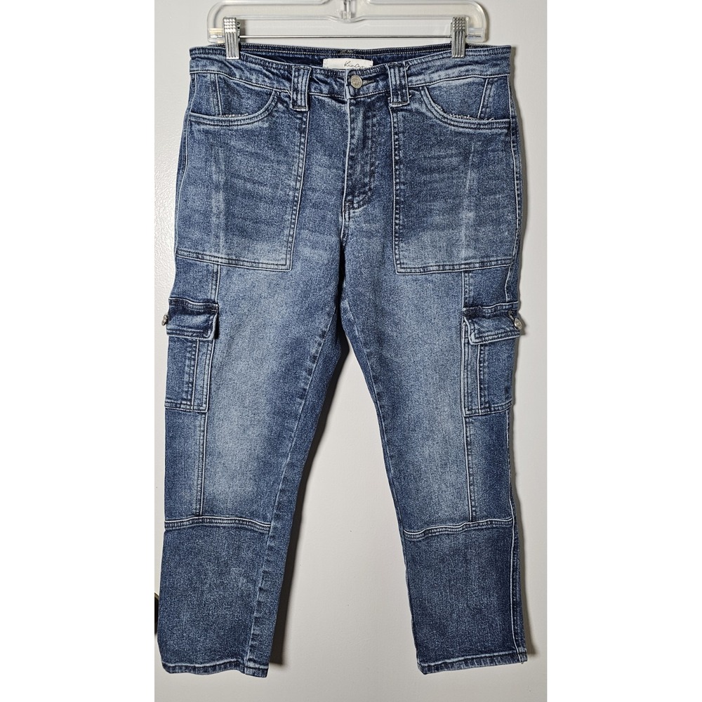 Kancan Avery Cargo Jeans Blue Acid Wash Cropped Women's Size 9/28